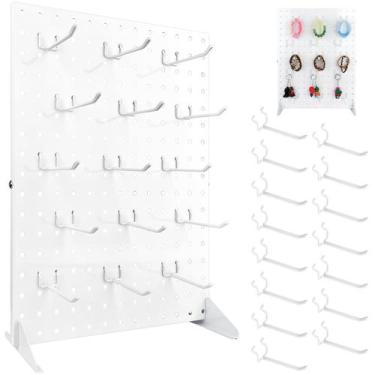 Imagem de Suporte de exibição SIBRANT Metal Pegboard com 15 ganchos brancos