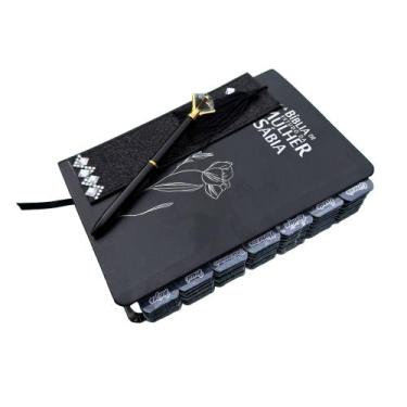 Imagem de Bíblia de Estudo da Mulher Sábia Magnólia Preta Marca pagina Caneta Fu