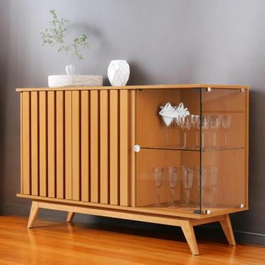 Imagem de Buffet Ripado Com Prateleira Açaí 03 Portas Nature Jb Móveis