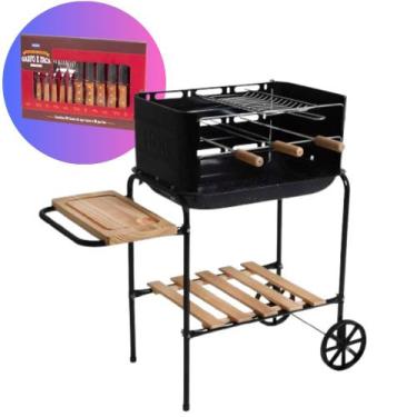 Imagem de Kit Churrasqueira Carvão CALIFORNIA + Conjunto Churrasco Garfo e Faca 