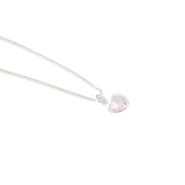 Imagem de Colar feminino elegante com pingente de zircônia colorida em formato de coração, banhado a prata 925 ou ouro 18k(Prata-Rosa Bebê)