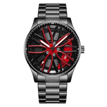 Imagem de FANMIS Relógio de corrida masculino moderno criativo 3D giratório com roda de carro, design giratório, aço inoxidável, mostrador grande, esqueleto, à prova d'água, adequado para homens e entusiastas