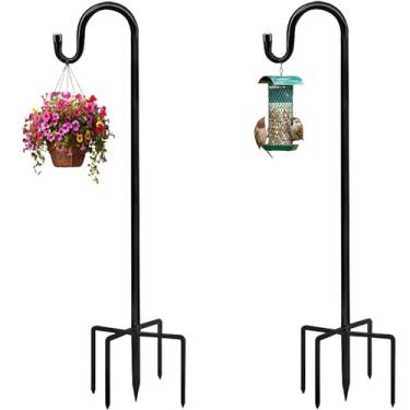 Imagem de Akeydeco Alimentadores de pássaros para atividades ao ar livre, ganchos de pastores para comedouro de pássaros, suporte para uso ao ar livre, pacote com 2, 152 cm, 5 pinos, base para plantas ao ar