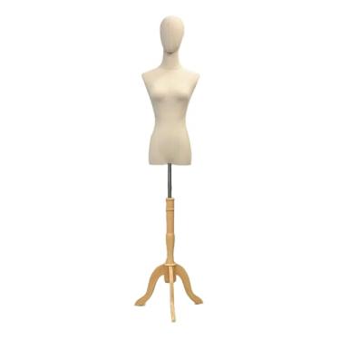 Imagem de Mannequin Manequim feminino com suporte de metal e base de madeira maciça, altura ajustável de 47 a 72 polegadas, manequim para exposição de roupas removíveis(Wood color,Small)