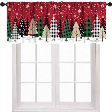 Imagem de Cortina de árvore de Natal, floco de neve de inverno, vermelho, Feliz Natal, tratamento de janela, sanefas para cozinha, sala de estar, banheiro, café, 1 peça, 137 x 45 cm