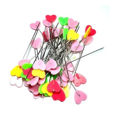 Imagem de Alfinete com Cabeça de Coração 52x13mm Multicolor – Lanmax – Pacote com 200 Unidades – Ideal para Costura, Patchwork, Quilting, Bordado e Artesanato