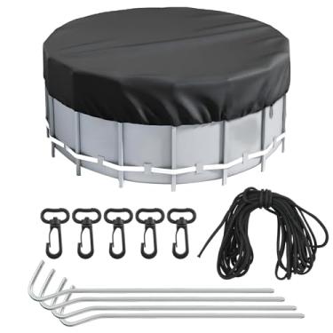 Imagem de Pastlla Capa de piscina redonda de 2,3 m, tecido Oxford 210D resistente à prova d'água e à prova de poeira, protetor de piscina para piscinas acima do solo com pregos e cordas à prova de vento