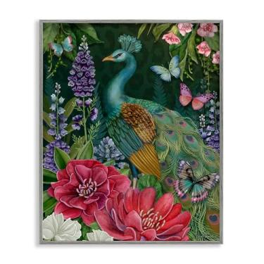 Imagem de Stupell Industries Design de arte giclée emoldurado cinza pavão com motivo de jardim por Nicole Tamarin, 14 x 11