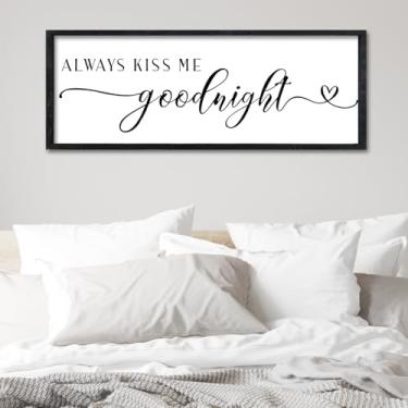 Imagem de Surfapans Decoração de parede para quarto principal acima da cama 81 cm x 30,5 cm Always Kiss Me Goodnight Placa rústica casa de fazenda casais sobre a cama citações de amor romântico moderno grande