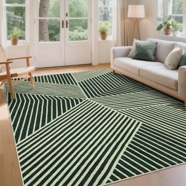Imagem de COZYLOOM Tapetes modernos para sala de estar, 22 x 30 cm, tapete geométrico listrado para sala de jantar, tapete grande contemporâneo, capa de piso de pelo baixo lavável para quarto, cozinha