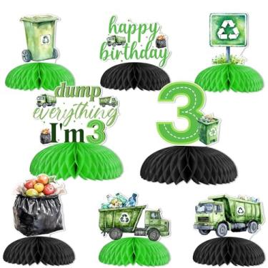 Imagem de Garbage Truck 3rd Birthday Decorations 8pcs Green Dump Everything I’m 3 Honeycomb Centerpieces Trash Truck Table Decors Rubbish Truck Third Birthday Decor Waste Management Recycling Bin Party Supplies