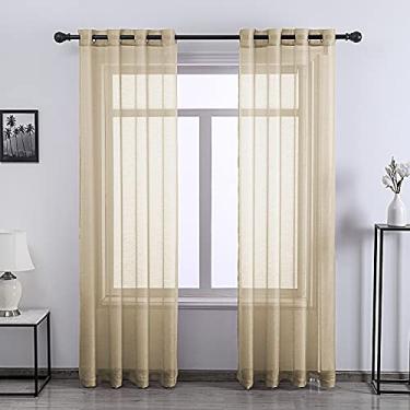Imagem de Cortinas transparentes de painel de janela cinza-acastanhado - cortinas transparentes transparentes e macias luxuosas, painéis leves e respiráveis para janelas (tan, 2 unidades, 137 de largura x 213