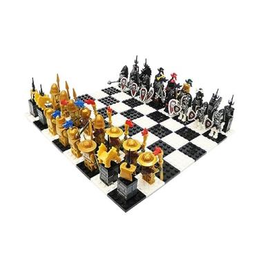 Imagem de Jogo de xadrez interessante de xadrez com blocos de montar, faça você mesmo, conjunto de xadrez educativo clássico para expansão de pensamento, xadrez portátil para viagem