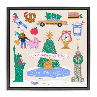 Imagem de Stupell Industries Arte de parede em tela flutuante emoldurada de Natal na cidade de Nova York por Krissy Mast, 45,7 x 45,7 cm