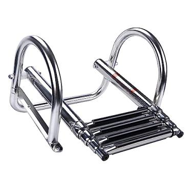 Imagem de Escada telescópica para barco 4 degraus escada telescópica escada dobrável escada de barco de aço inoxidável escada de piscina para barco marinho iate piscina piscina escada