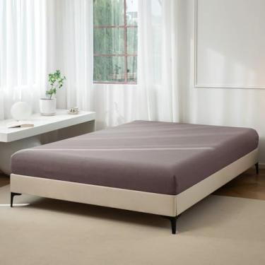 Imagem de JIYUAN 1 lençol com elástico 100% algodão lavado, lençol de baixo com bolso profundo para colchão de até 43 cm, confortável e respirável para todas as estações, tamanho Queen, marrom malva mesclado