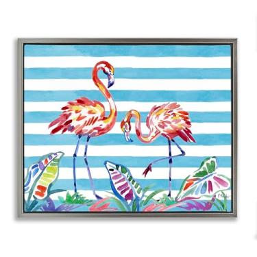 Imagem de Stupell Industries Design de arte de parede em tela flutuante cinza flamingos em listras pinceladas por Paul Brent, 43 x 53 cm