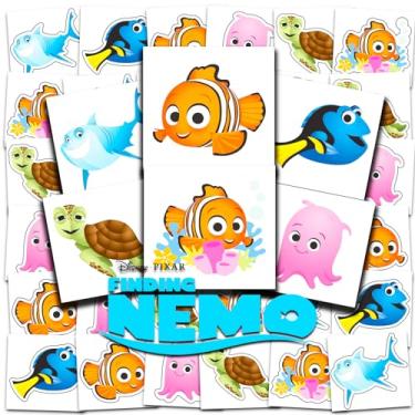 Imagem de Disney Conjunto de lembrancinhas de festa Procurando Nemo Tattoos ~ 72 tatuagens temporárias individuais perfuradas 5 x 5 cm Procurando Dory para crianças meninos e meninas (suprimentos de festa