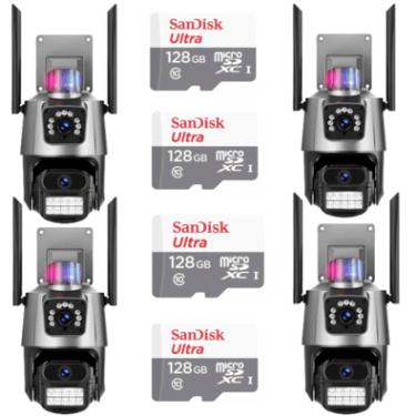 Imagem de Kit 4 Câmera De Segurança Externa Lente Dupla 4k LED Sirene Policial Cartão 128GB