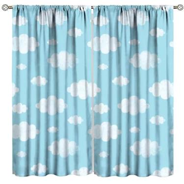 Imagem de Cortinas de nuvens azuis e brancas, desenhos animados fofos, tratamentos de janela de céu azul para meninos e meninas, quarto de berçário, decoração de sala de estar, conjunto de 2 painéis, tamanho