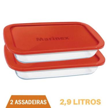 Imagem de Assadeira Retangular Vidro C/ Tampa 2,9L Assados Marinex 2un - NADIR F