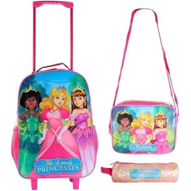 Imagem de Conjunto Mochila Escolar Infantil Princesas de Rodinhas - (Rosa)