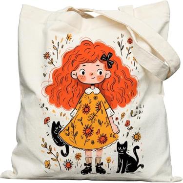Imagem de Dyale Sacola feminina de lona com fecho de pressão, sacola dupla face para amantes de gatos estampada com alças largas nos ombros e bolso interno para viagem, compras, trabalho, viagens