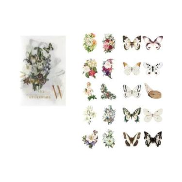Imagem de Adesivos Autoadesivos De Borboleta E Flor 40 Peças Para Scrapbook, Diá