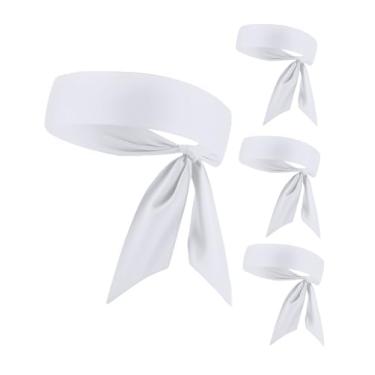 Imagem de Faixa de cabeça branca, faixa de cabeça de tênis com absorção de suor, faixa de transpiração de secagem rápida para homens e mulheres, envoltórios de cabeça de karatê ninja, basquete, corrida, treino