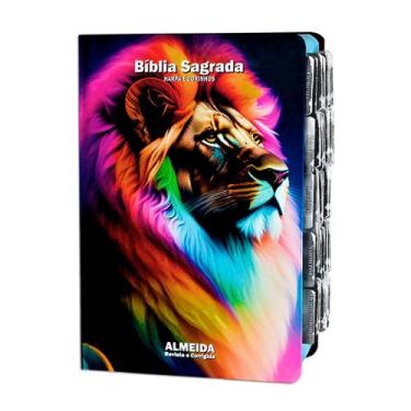 Imagem de Bíblia Sagrada Evangélica Com Índice Abas Adesivas - Leão Perfil Neon 