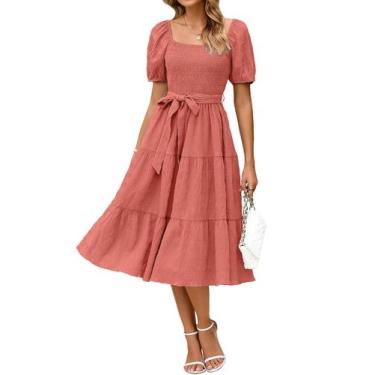 Imagem de Vestido BerryGo, verão 2025, casual, vestido, midi, rosa, vermelho, S,