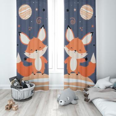 Imagem de Cortina Tecido Oxford Quarto Infantil Raposinha no Espaço - 140x220cm 