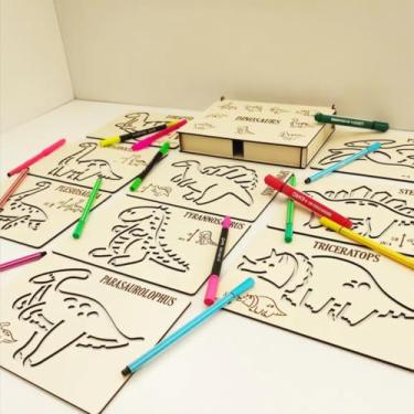 Imagem de Kit Montessoriano de Placas Educativas em MDF, Linhas para Desenho com Tema Dinossauros