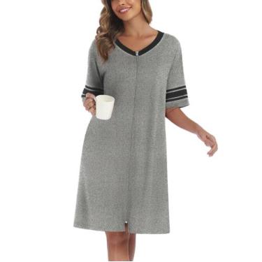 Imagem de Roupão de banho Ekouaer de manga curta com zíper House Robe feminino c