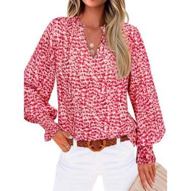 Imagem de Blusa feminina MASCOMODA com decote em V, floral, manga comprida, chif