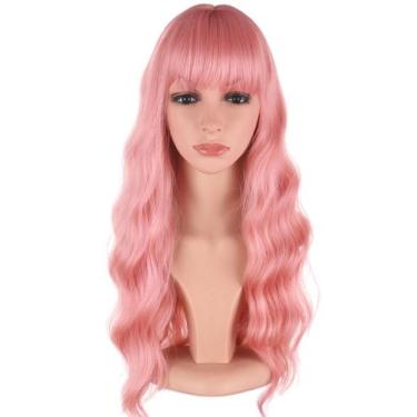 Imagem de Peruca SYMEIW rosa sintética ondulada com franja para mulheres