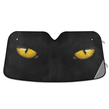 Imagem de Oarencol Para-brisa de carro Pantera Negra Olhos Amarelos Para-brisa Gato Protetor de Viseira de Raio UV Dobrável para Manter Seu Veículo Fresco (144,8 cm x 80 cm)