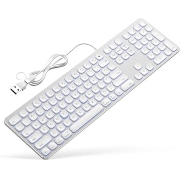 Imagem de Teclado retroiluminado com fio de alumínio para Apple Mac OS, plug-n-play, conexão de cabo na porta USB-A+C, teclado retroiluminado ajustável com teclado numérico para iMac/Mac mini ou MacBook Laptop
