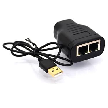 Imagem de Adaptador divisor de rede RJ45, extensor Ethernet RJ45 1 para 2 LAN, 1 fêmea para 2 fêmeas para Cat5/5e/6/7/8, suporta dois dispositivos online ao mesmo tempo com fonte de alimentação USB (1 fêmea ou
