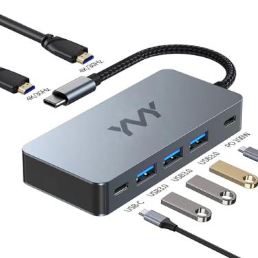 Imagem de Estação de ancoragem USB C para HDMI duplo, adaptador multiportas USB C para HDMI duplo (4K a 30Hz), hub tipo C com 2 monitores HD, 100W PD tudo em um para laptop Dell HP MacBook (7 em 1, 2HDMI +