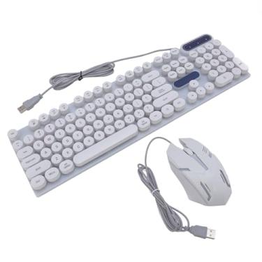 Imagem de Dpofirs Teclado Com Fio e Mouse, Plugue de Design Ergonômico Punk Retro e Reproduza o Teclado e Mouse Redondos para Jogos para Jogos (Conjunto punk branco D500)