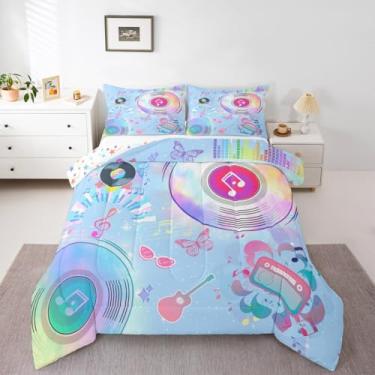 Imagem de Conjunto de cama moderno, para crianças, meninas, guitarra, borboleta, azul, para decoração de quarto de meninos, meninas, adolescentes, conjunto de edredom com bola de cristal, respirável, macio
