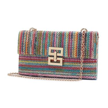 Imagem de Gionforsy Bolsas femininas de palha clutch bolsas de verão bolsa de praia bolsa de ombro boho bolsa transversal para férias, Colorido., Clutch de palha de verão