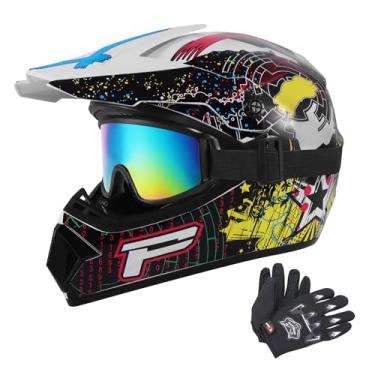 Imagem de H-YEEU Capacetes De Motocross Para Motocross, Bmx, Mx Off-Road, Capacete Integral Com Luvas E Óculos Proteção Adultos Unissex, Aprovados Pela Dot/Fmvss 218 Xl