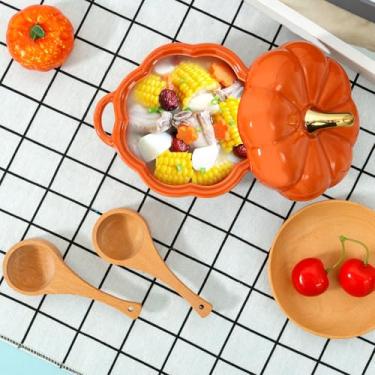 Imagem de KTZCTPCA Conjunto de tigela de abóbora com tampa e alça |, tigelas de sopa de abóbora com colher de madeira, tigela de cerâmica de abóbora, panelas de forno holandês para festa de Ação de Graças e