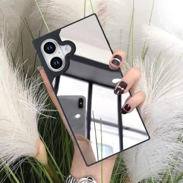 Imagem de LUVI Capa retangular espelhada compatível com iPhone 17 para mulheres, maquiagem, fofo, luxuoso, design espelhado de vidro brilhante com amortecedor de silicone, fina, moderna, protetora, à prova de