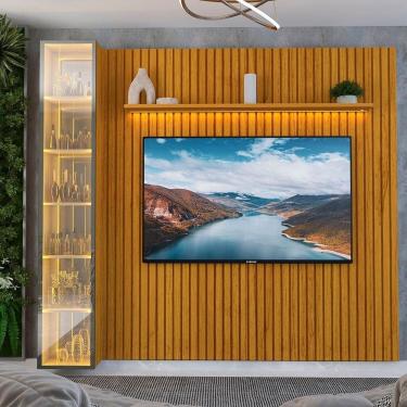 Imagem de Painel para Tv 84 Polegadas 1 Porta com Led com Espelho 266,8cm 100% Mdf Nobre Clean/luminare Naturale