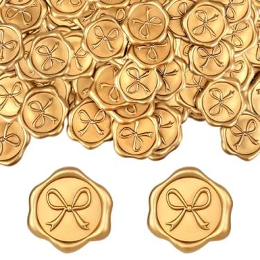 Imagem de Adesivos de lacre de cera, 100 peças de adesivos de selo de cera dourada, selos de envelope, decalques autoadesivos com laço 3D para convite de casamento, formatura, cartões de felicitações, embrulho