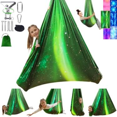 Imagem de Balanço sensorial para crianças e adultos, interior e exterior, terapia de camada dupla, comporta até 136 kg cadeira de rede ajustável com efeito de kit de cabide giratório de 360° para Aspergers