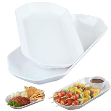 Imagem de Jogo 3 Travessa Branca Para Servir Retangular Grande 40 cm e Pequena 28 cm Feitas de Melamina Premium Leve e Resistente